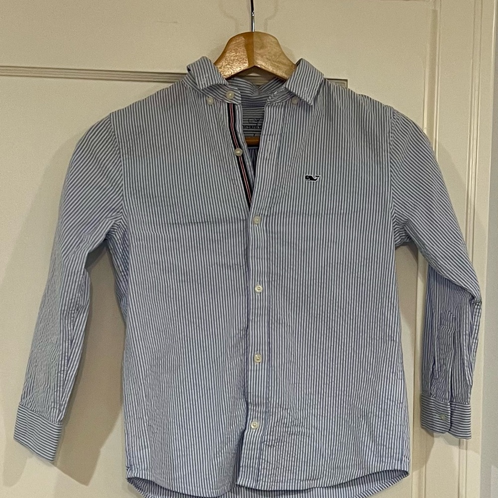 Vineyard Vines Boys Blue Striped Seersucker Shirt